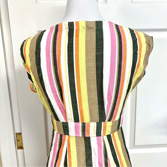 LOFT Striped rainbow Button Flare mini Dress women’s size 0 Petite boho Viscose - Picture 9 of 10
